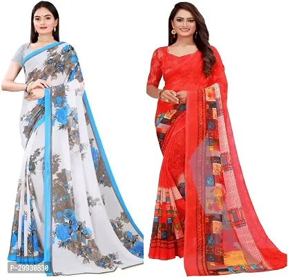 Stylish Fancy Georgette Saree With Blouse Piece Combo For Women Pack Of 2-thumb0