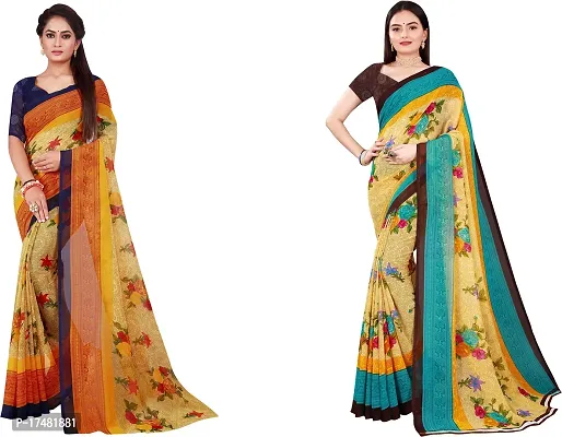 Women Stylish Georgette Printed Saree with Blouse piece-thumb0