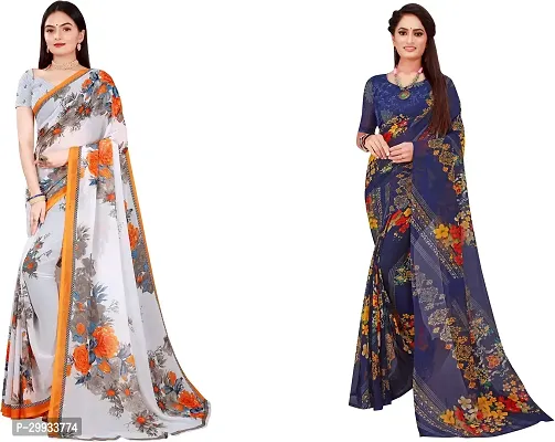 Stylish Fancy Georgette Saree With Blouse Piece Combo For Women Pack Of 2-thumb0