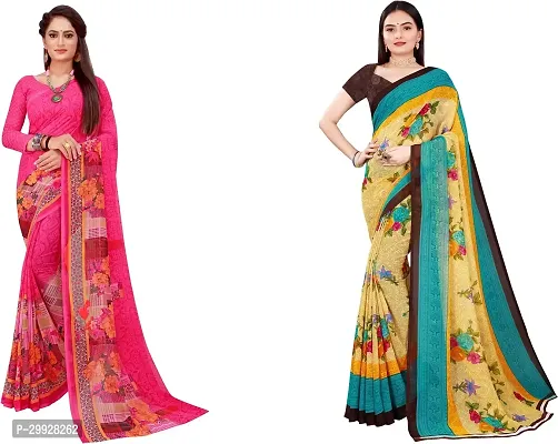 Stylish Fancy Georgette Saree With Blouse Piece Combo For Women Pack Of 2-thumb0