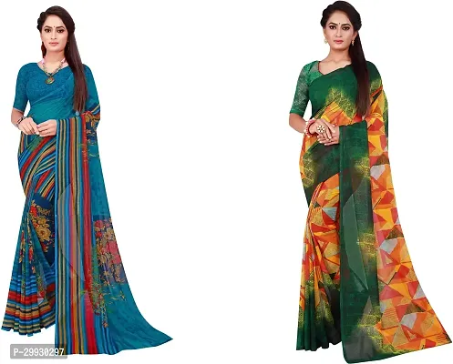 Stylish Fancy Georgette Saree With Blouse Piece Combo For Women Pack Of 2