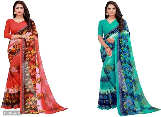 Stylish Fancy Georgette Saree With Blouse Piece For Women Pack Of 2