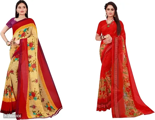 Stylish Fancy Georgette Saree With Blouse Piece For Women Pack Of 2-thumb0