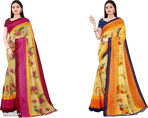 Stylish Fancy Georgette Saree With Blouse Piece Combo For Women Pack Of 2