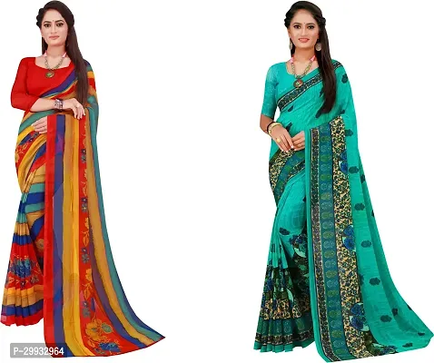 Stylish Fancy Georgette Saree With Blouse Piece Combo For Women Pack Of 2-thumb0