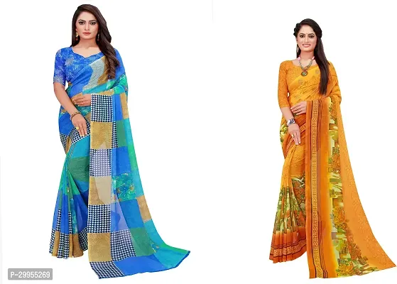 Stylish Fancy Georgette Saree With Blouse Piece For Women Pack Of 2-thumb0