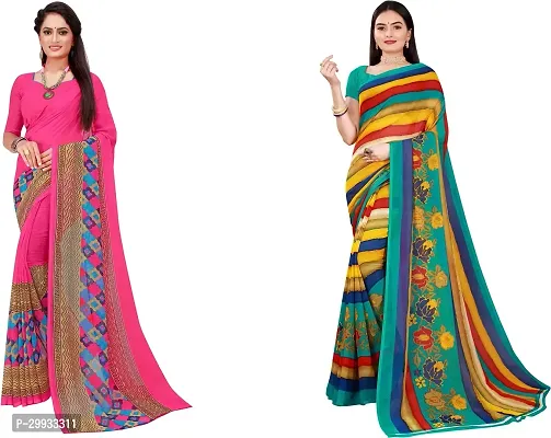 Stylish Fancy Georgette Saree With Blouse Piece Combo For Women Pack Of 2