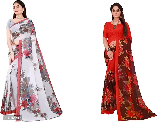 Stylish Fancy Georgette Saree With Blouse Piece Combo For Women Pack Of 2-thumb0