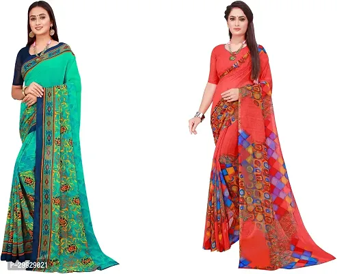 Stylish Fancy Georgette Saree With Blouse Piece Combo For Women Pack Of 2-thumb0