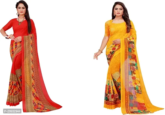 Stylish Fancy Georgette Saree With Blouse Piece Combo For Women Pack Of 2