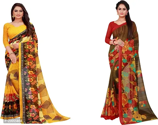 Stylish Fancy Georgette Saree With Blouse Piece For Women Pack Of 2-thumb0