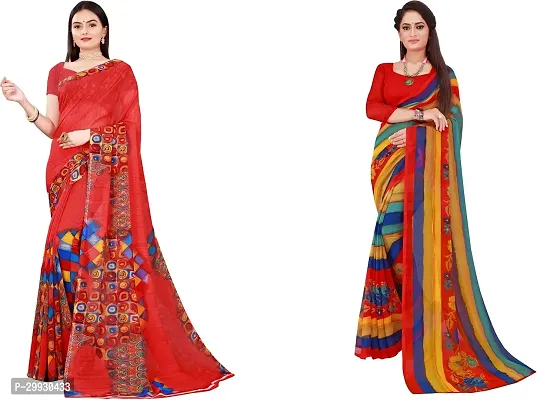 Stylish Fancy Georgette Saree With Blouse Piece Combo For Women Pack Of 2-thumb0