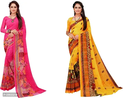 Stylish Fancy Georgette Saree With Blouse Piece Combo For Women Pack Of 2-thumb0