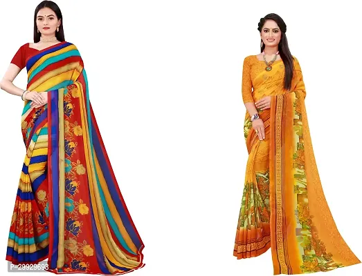 Stylish Fancy Georgette Saree With Blouse Piece Combo For Women Pack Of 2-thumb0