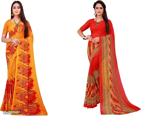 Stylish Fancy Georgette Saree With Blouse Piece Combo For Women Pack Of 2-thumb0