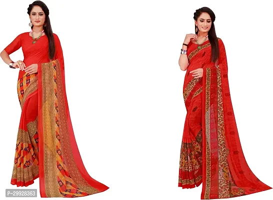 Stylish Fancy Georgette Saree With Blouse Piece Combo For Women Pack Of 2