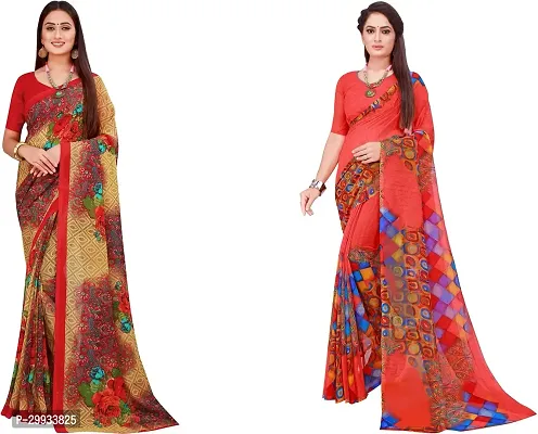 Stylish Fancy Georgette Saree With Blouse Piece Combo For Women Pack Of 2-thumb0