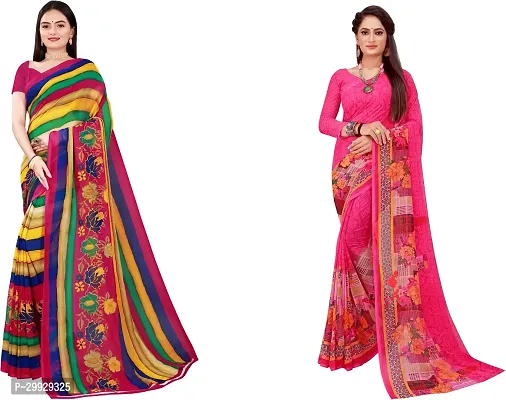 Stylish Fancy Georgette Saree With Blouse Piece Combo For Women Pack Of 2-thumb0