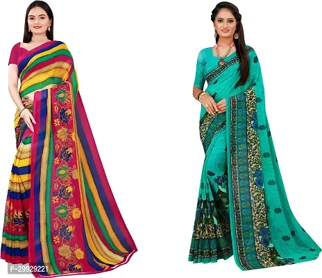 Stylish Fancy Georgette Saree With Blouse Piece Combo For Women Pack Of 2-thumb0