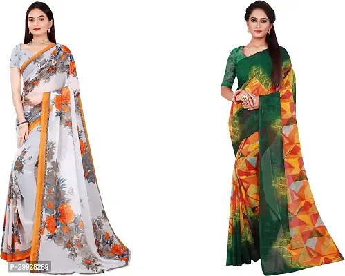 Stylish Fancy Georgette Saree With Blouse Piece Combo For Women Pack Of 2