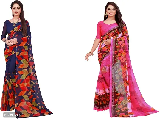 Stylish Fancy Georgette Saree With Blouse Piece For Women Pack Of 2-thumb0