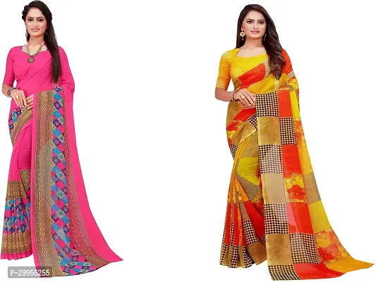 Stylish Fancy Georgette Saree With Blouse Piece For Women Pack Of 2-thumb0