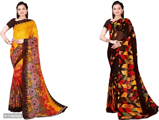 Women Stylish Georgette Printed Saree with Blouse piece