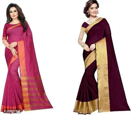 Stylish Fancy Cotton Silk Saree With Blouse Piece For Women Pack Of 2-thumb0