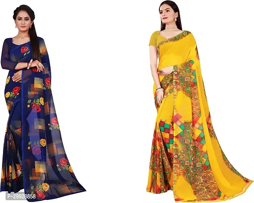 Stylish Fancy Georgette Saree With Blouse Piece Combo For Women Pack Of 2