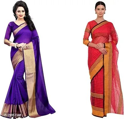 Stylish Fancy Cotton Silk Saree With Blouse Piece For Women Pack Of 2-thumb0