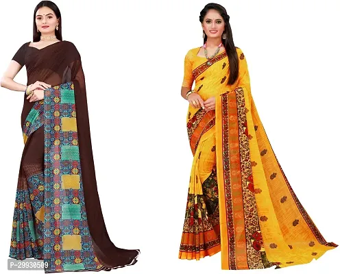 Stylish Fancy Georgette Saree With Blouse Piece Combo For Women Pack Of 2-thumb0