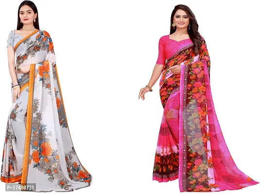 Women Stylish Georgette Printed Saree with Blouse piece-thumb0