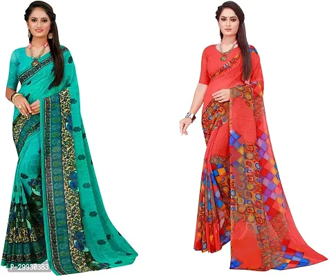 Stylish Fancy Georgette Saree With Blouse Piece Combo For Women Pack Of 2-thumb0