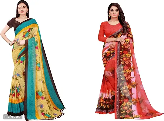 Stylish Fancy Georgette Saree With Blouse Piece For Women Pack Of 2