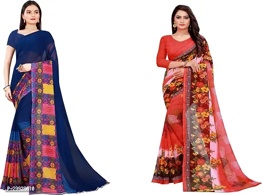 Stylish Fancy Georgette Saree With Blouse Piece Combo For Women Pack Of 2-thumb0