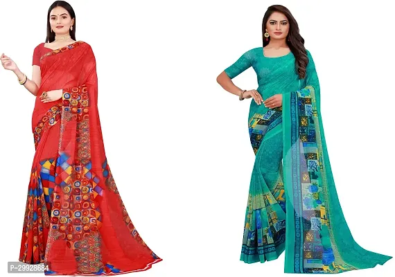 Stylish Fancy Georgette Saree With Blouse Piece Combo For Women Pack Of 2