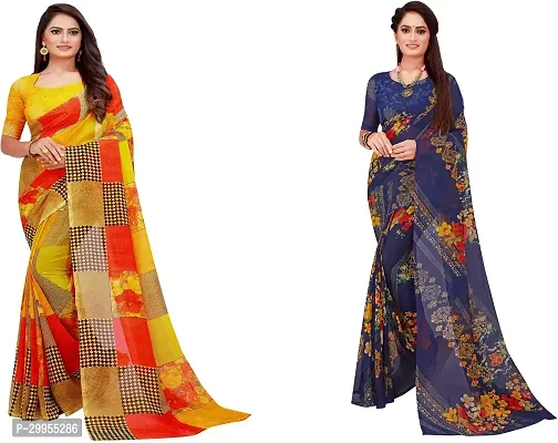 Stylish Fancy Georgette Saree With Blouse Piece For Women Pack Of 2-thumb0