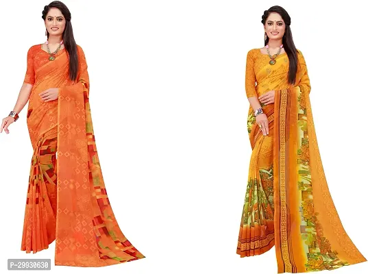 Stylish Fancy Georgette Saree With Blouse Piece Combo For Women Pack Of 2