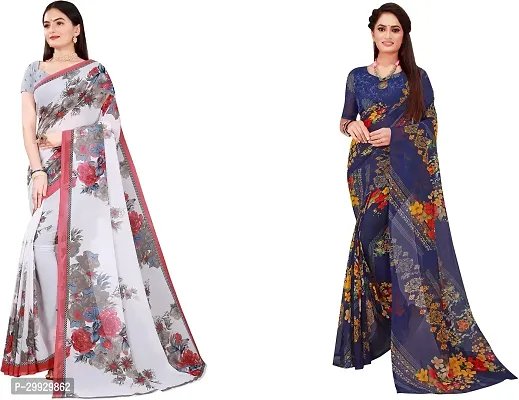 Stylish Fancy Georgette Saree With Blouse Piece Combo For Women Pack Of 2-thumb0