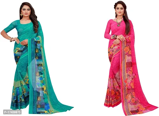 Women Stylish Georgette Printed Saree with Blouse piece