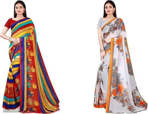 Stylish Fancy Georgette Saree With Blouse Piece Combo For Women Pack Of 2