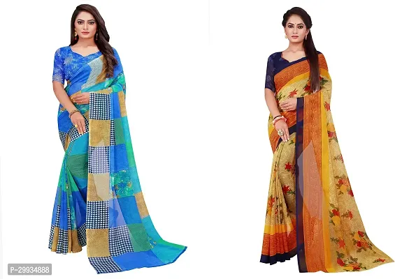 Stylish Fancy Georgette Saree With Blouse Piece Combo For Women Pack Of 2-thumb0