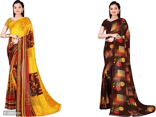 Stylish Fancy Georgette Saree With Blouse Piece For Women Pack Of 2-thumb0