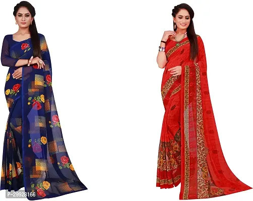 Stylish Fancy Georgette Saree With Blouse Piece Combo For Women Pack Of 2-thumb0