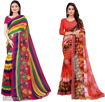 Stylish Fancy Georgette Saree With Blouse Piece Combo For Women Pack Of 2-thumb0