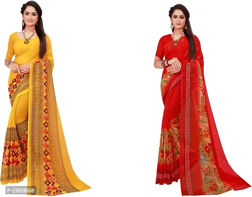 Stylish Fancy Georgette Saree With Blouse Piece Combo For Women Pack Of 2-thumb0