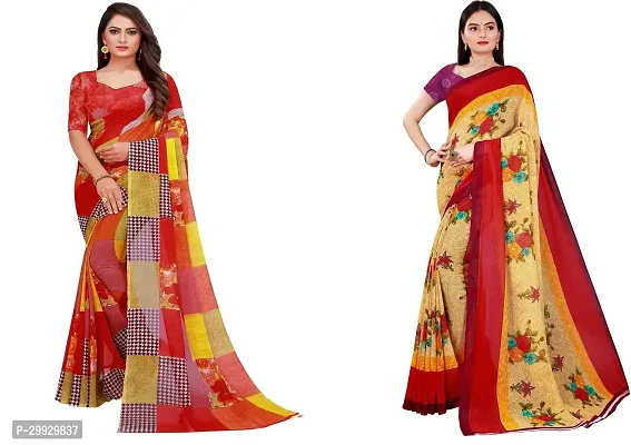 Stylish Fancy Georgette Saree With Blouse Piece Combo For Women Pack Of 2-thumb0