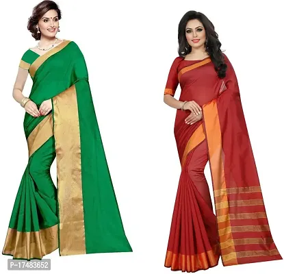 Women Stylish Cotton Silk Solid Saree with Blouse piece-thumb0