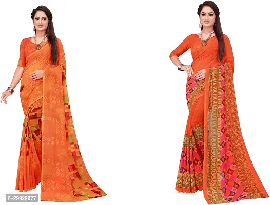 Stylish Fancy Georgette Saree With Blouse Piece Combo For Women Pack Of 2-thumb0