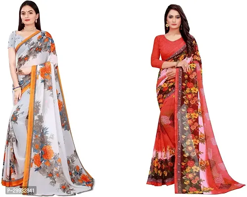 Stylish Fancy Georgette Saree With Blouse Piece Combo For Women Pack Of 2-thumb0